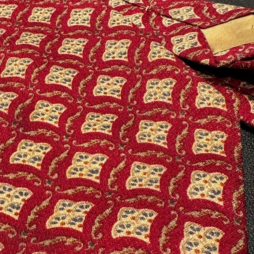 Joseph Abboud Collection Tie Red Gold Geometric Foulard Art Deco Silk‎ Vintage
